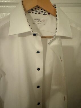 Lorenzo Uomo White Dress Shirt with Navy Contrast Buttons